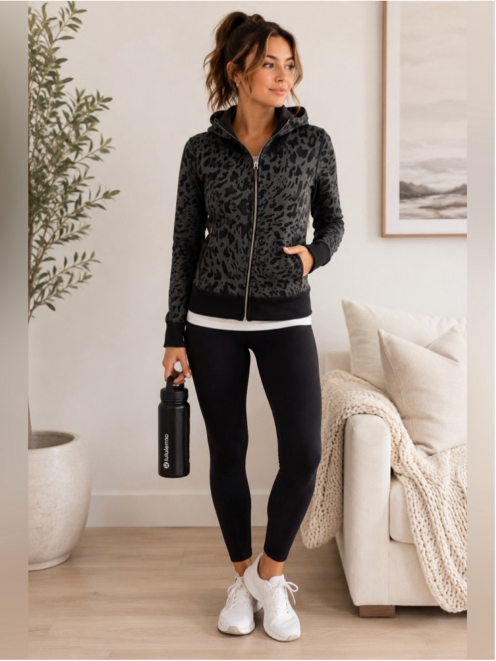 Lululemon Namaskar Hoodie Animal Print Black Size 4